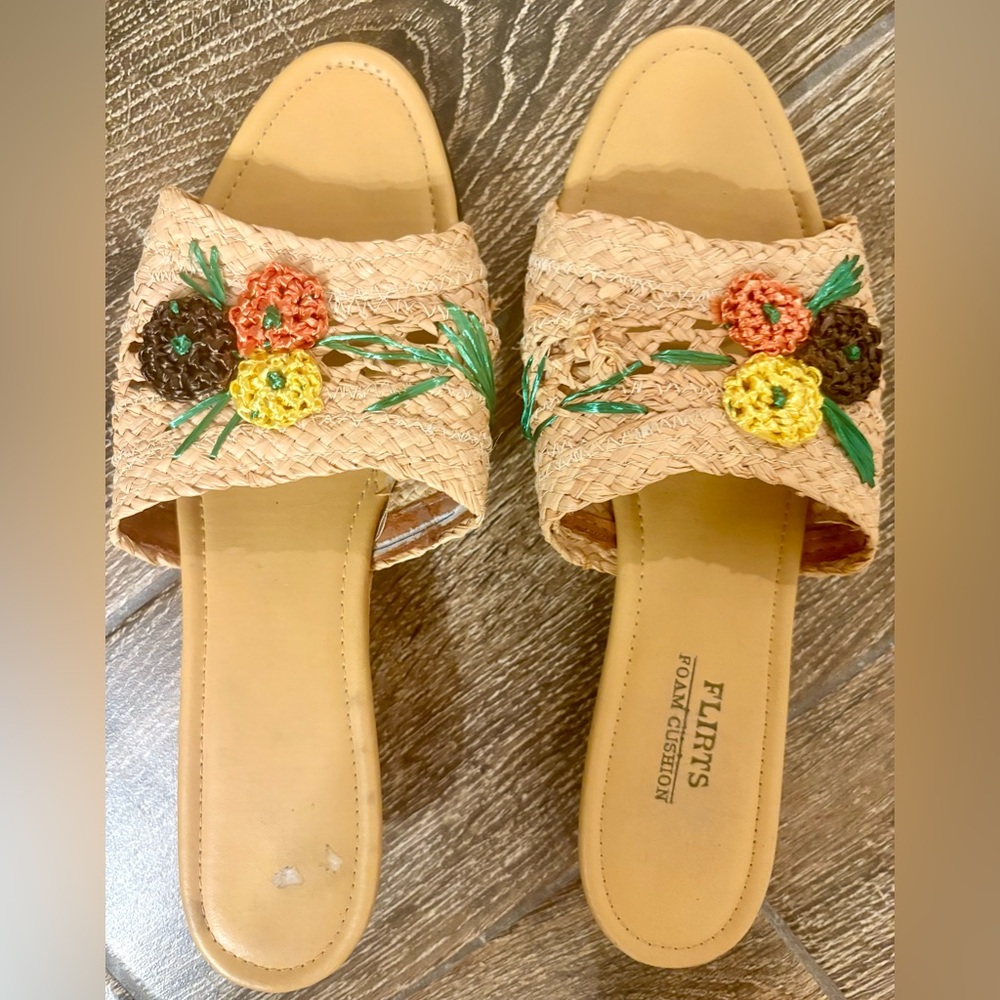 Women's Raffia Floral Slides 7.5